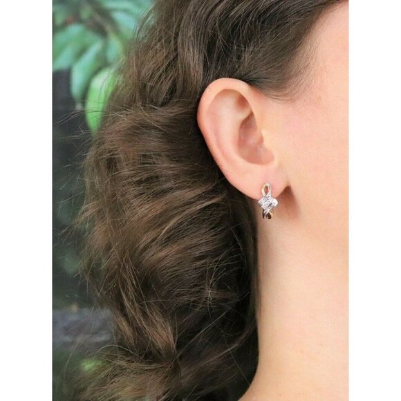 10k Yellow Gold Diamond Earrings J Hoop Earrings .25 tcw hoops - Picture 3 of 9